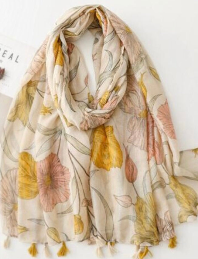 Scarf - Mustard and Pink Floral
