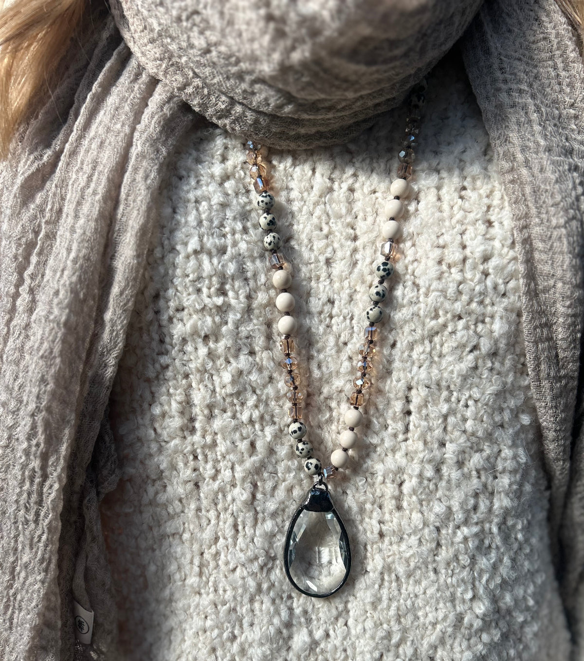 Natural Stone Necklace With Gem