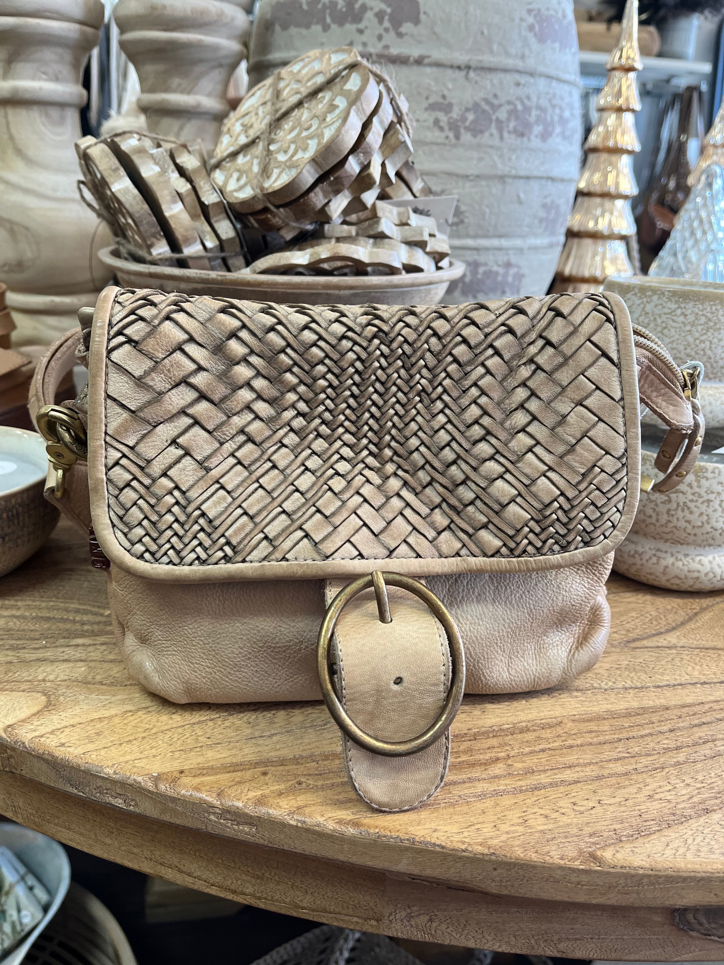Vintage washed leather bag - Sand boho