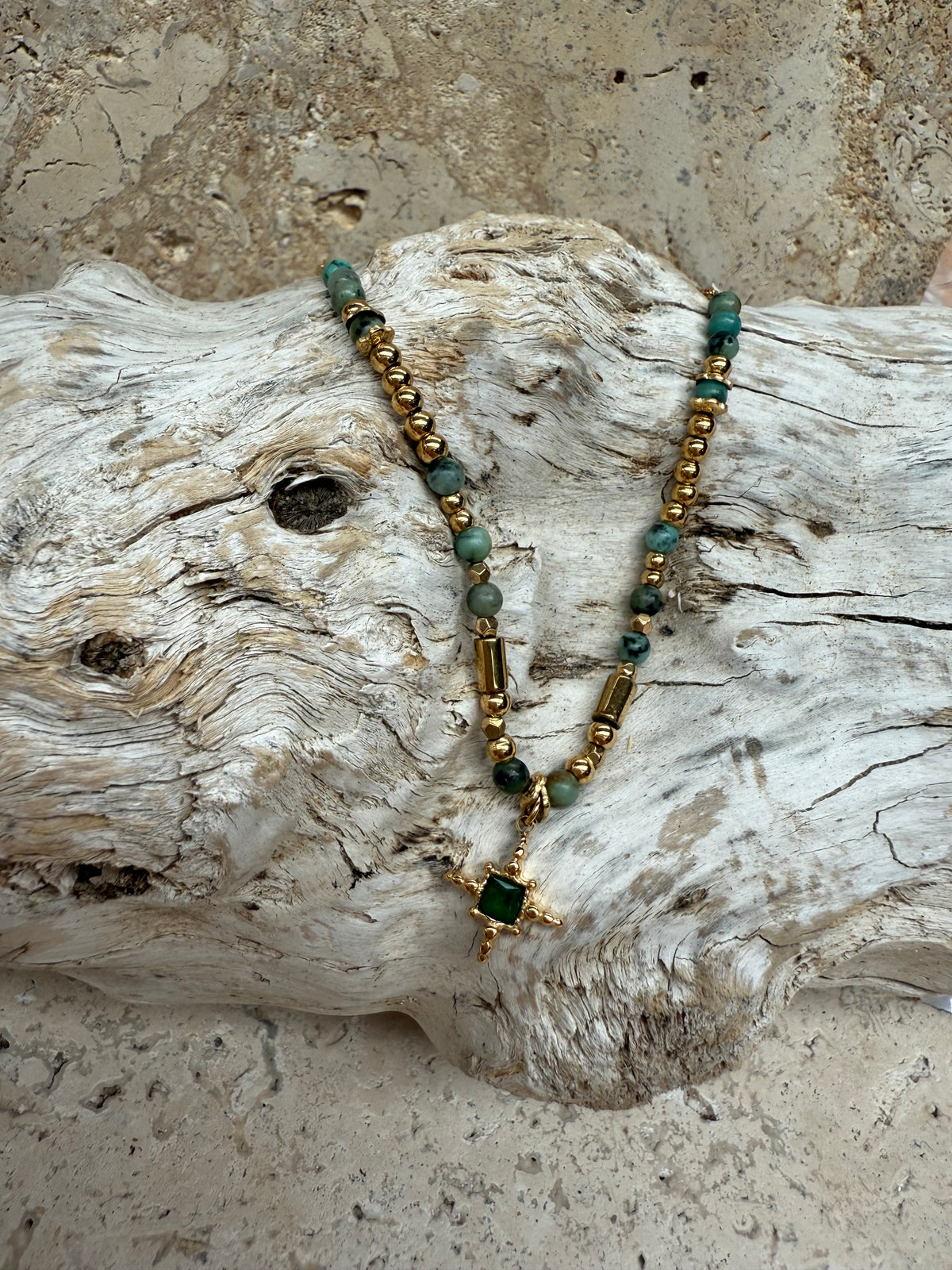 Green Stone Cross Necklace