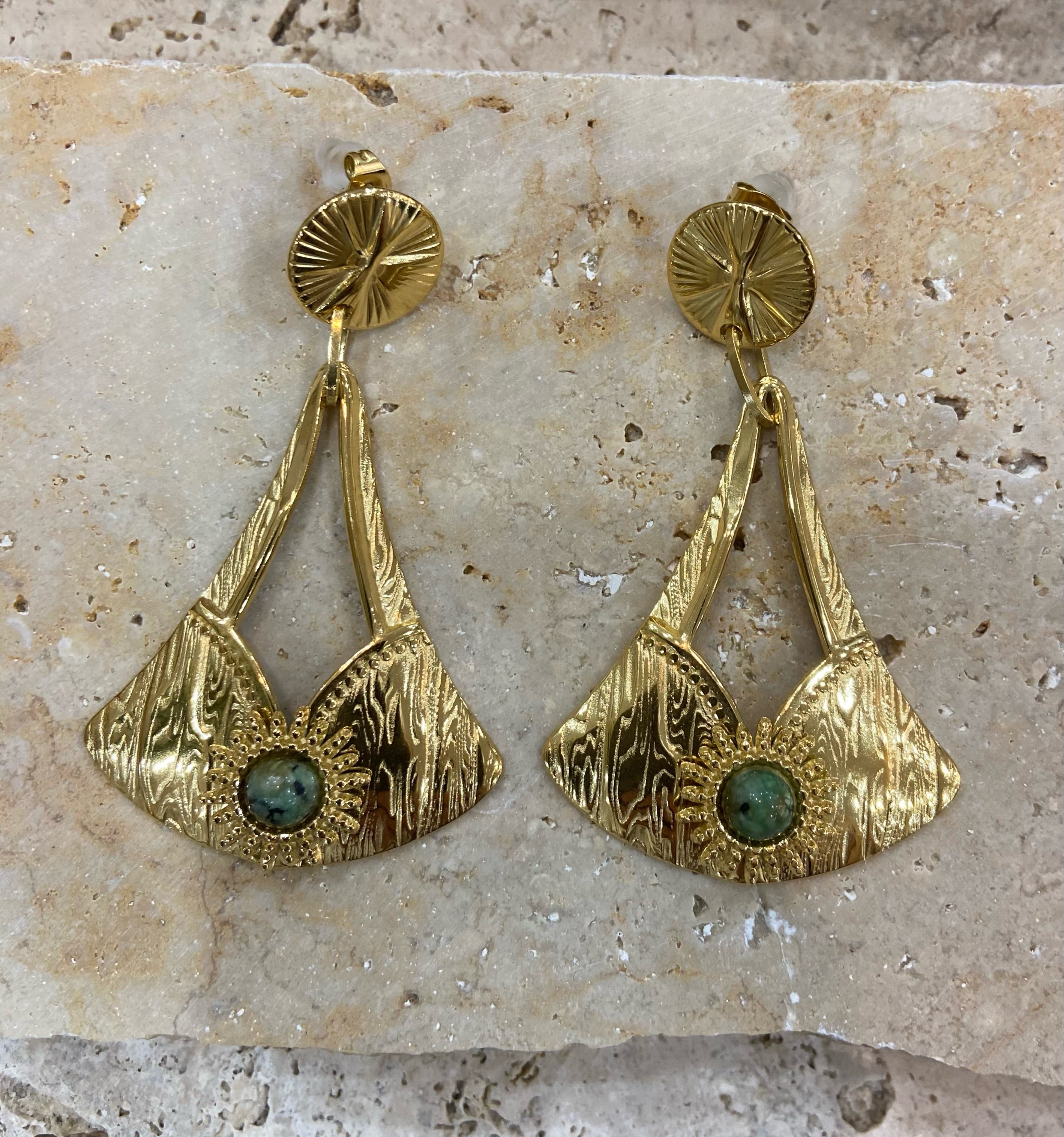 Gold & Blue Dangle Earrings