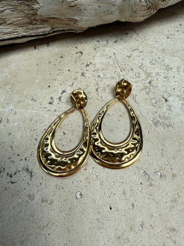 Gold Oval Drop Earrings