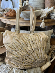 Vintage washed leather bag - Flower Boho