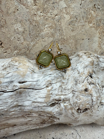 Green Square Earrings