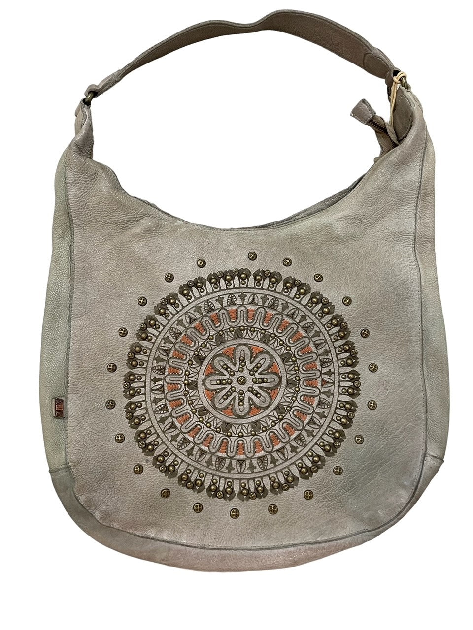 Vintage washed leather bag -  Light Taupe Boho studded Mandela