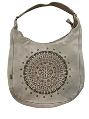 Vintage washed leather bag -  Light Taupe Boho studded Mandela