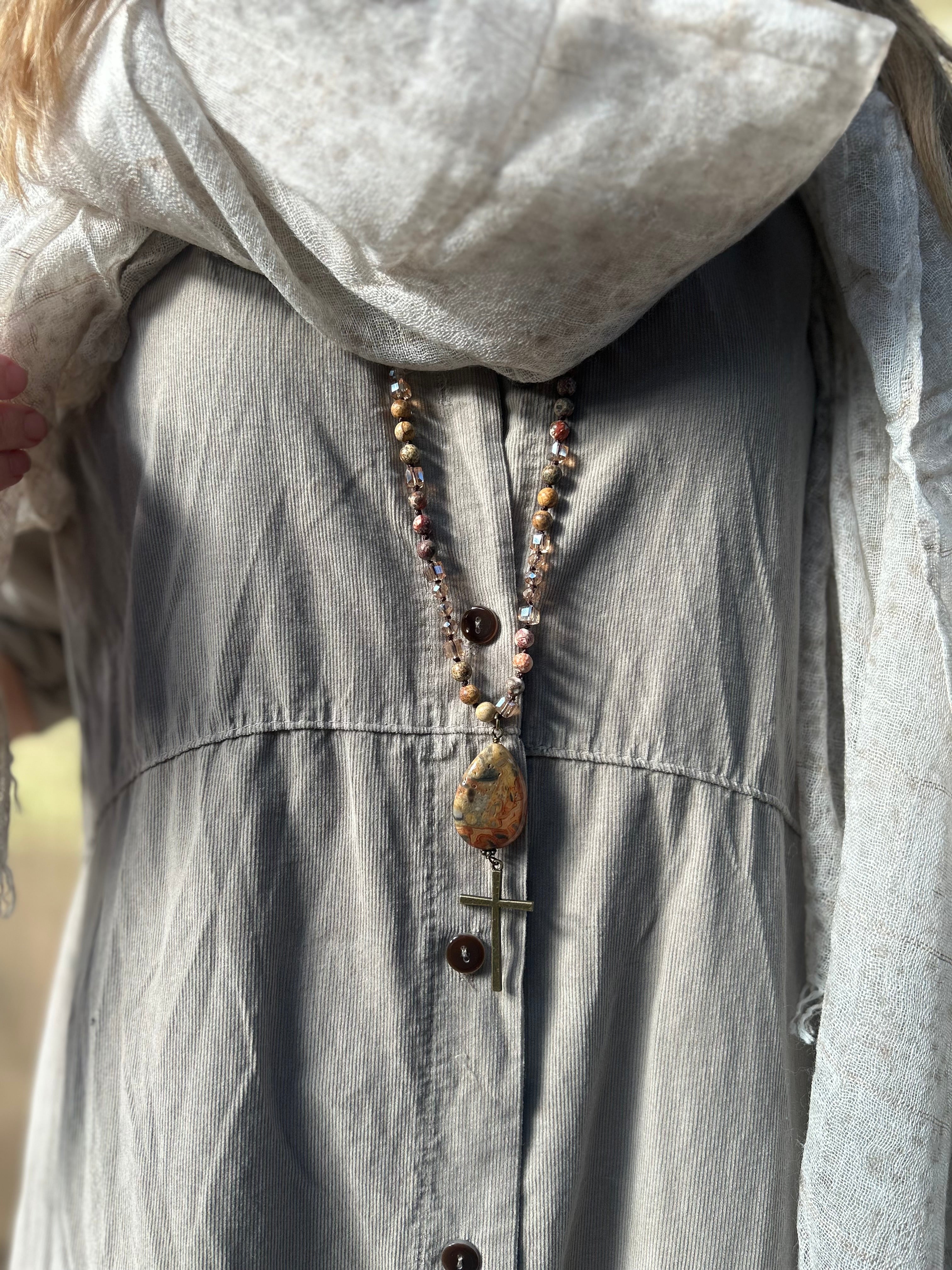 Natural Stone Necklace With Cross
