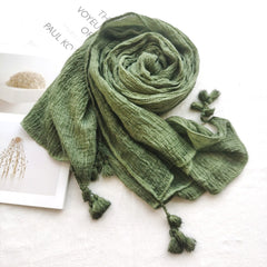 Cotton/Linen Blend Tassel Scarf