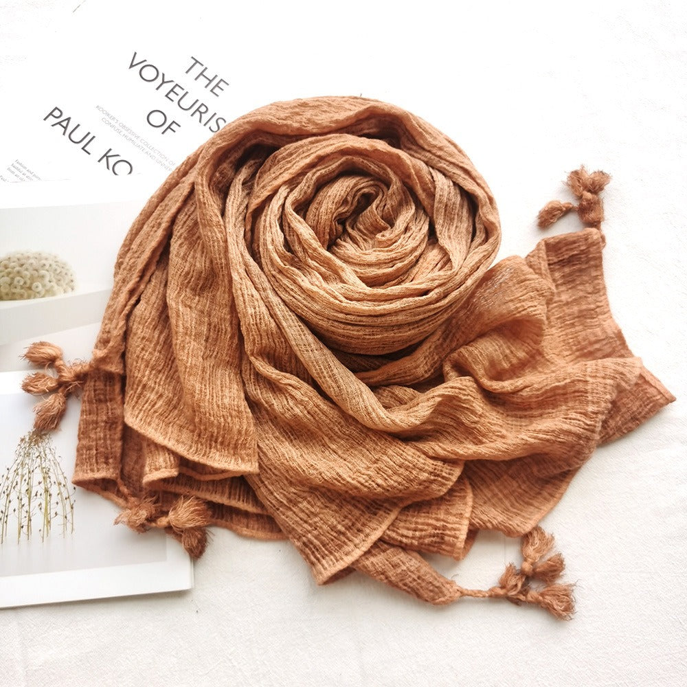 Cotton/Linen Blend Tassel Scarf