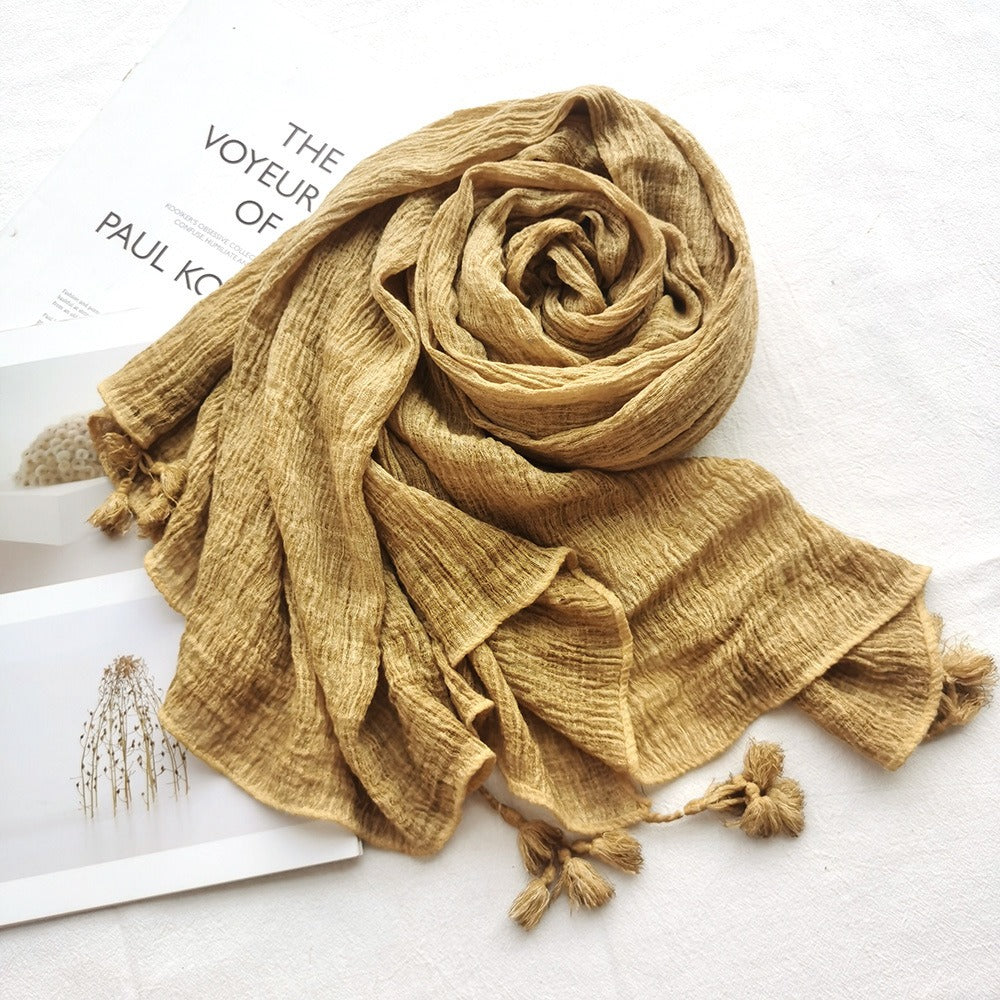 Cotton/Linen Blend Tassel Scarf