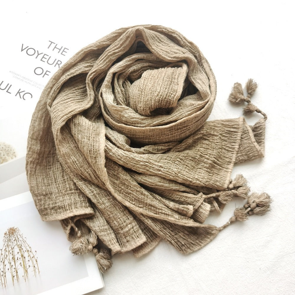 Cotton/Linen Blend Tassel Scarf