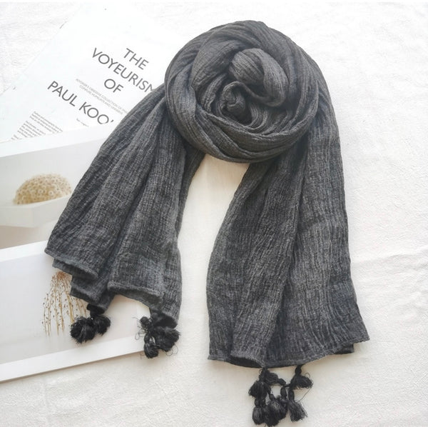 Cotton/Linen Blend Tassel Scarf
