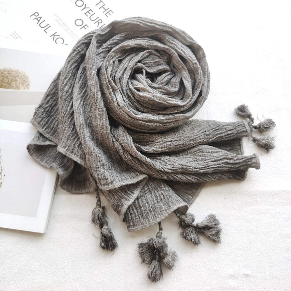 Cotton/Linen Blend Tassel Scarf