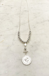 Jewellery - Necklace - Curb Ball Chain with Coin. Silver.