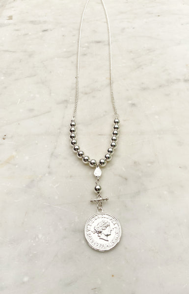 Jewellery - Necklace - Curb Ball Chain with Coin. Silver.