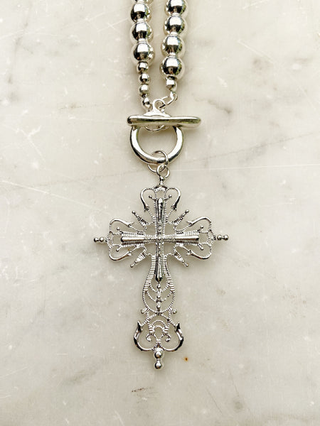 Jewellery - Necklace - Filagree Cross. Silver Large.