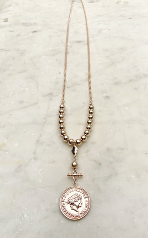 Jewellery - Necklace - Curb Ball Chain with Coin. Rose Gold.