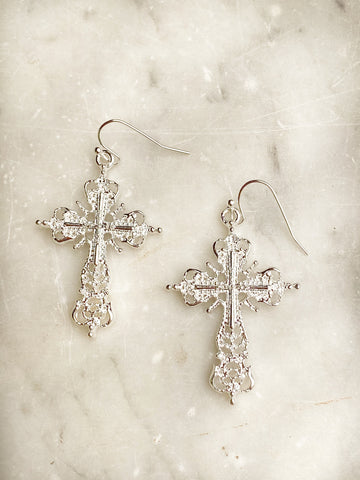 Jewellery - Earrings - Filagree Cross. Silver.
