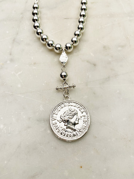 Jewellery - Necklace - Curb Ball Chain with Coin. Silver.