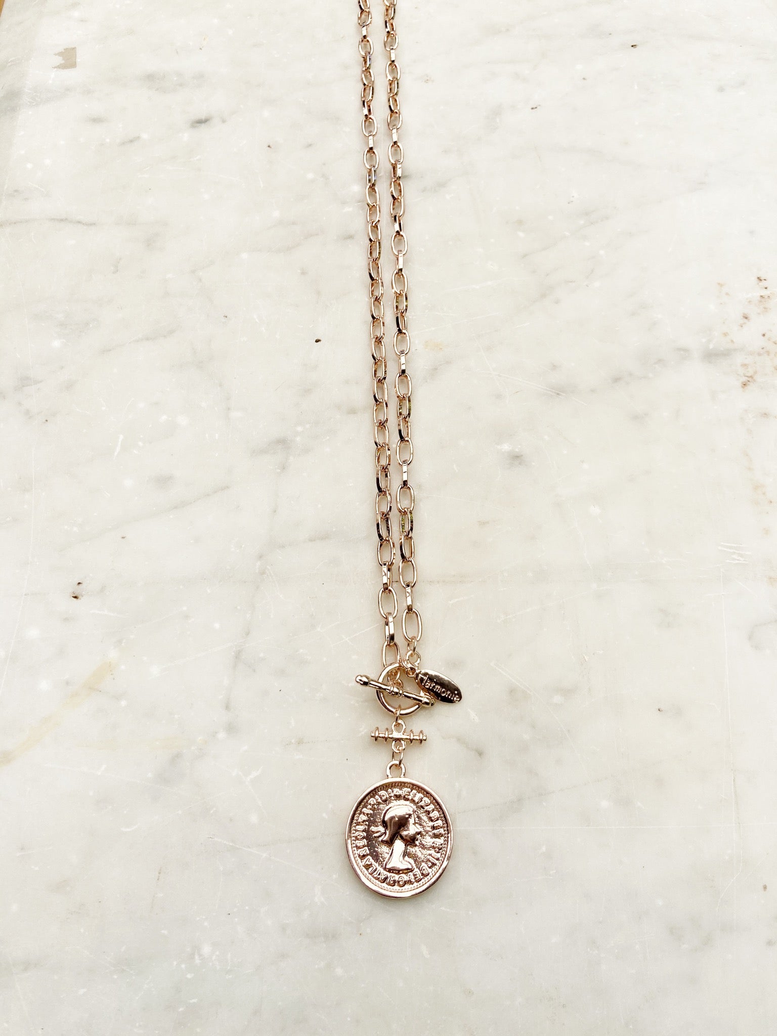 Jewellery - Necklace - Fob Chain with Coin. Rose Gold.