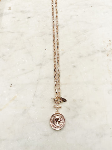 Jewellery - Necklace - Fob Chain with Coin. Rose Gold.