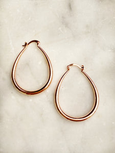 Jewellery - Earrings - Oval Curved Hoops. Rose Gold.