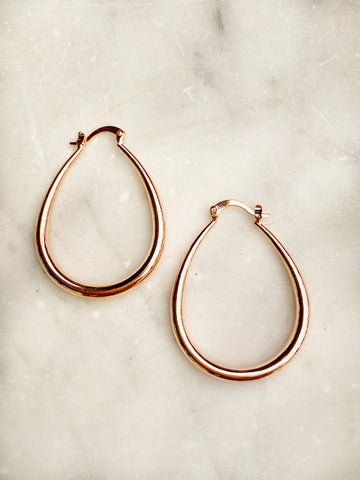 Jewellery - Earrings - Oval Curved Hoops. Rose Gold.
