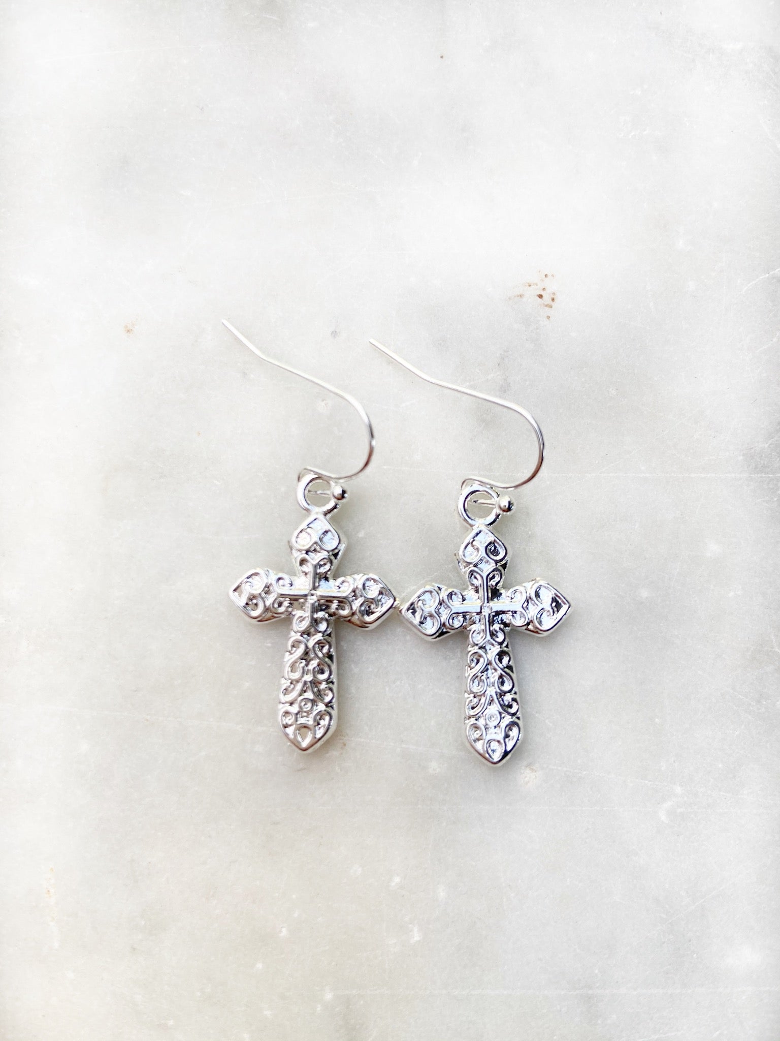 Jewellery - Earrings - Small Filagree Cross. Silver.