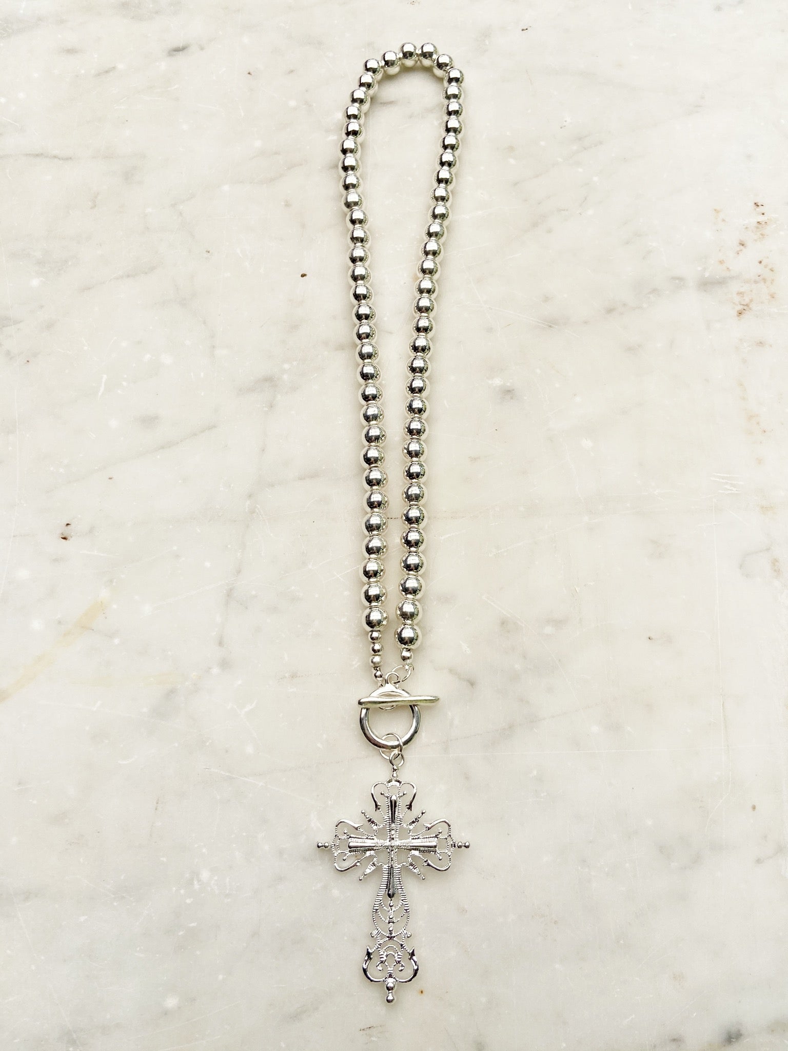 Jewellery - Necklace - Filagree Cross. Silver Large.
