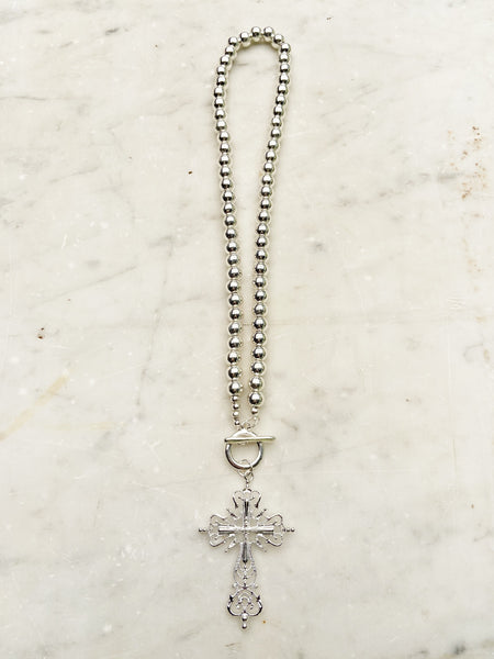 Jewellery - Necklace - Filagree Cross. Silver Large.