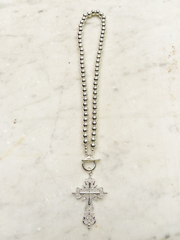 Jewellery - Necklace - Filagree Cross. Silver Large.