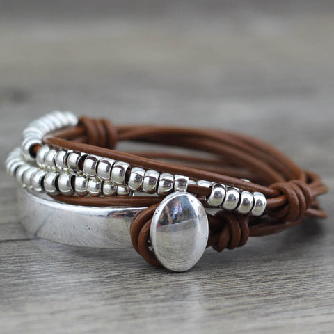 Jewellery - Bracelet - Silver and Leatherette Wrap Bangle.