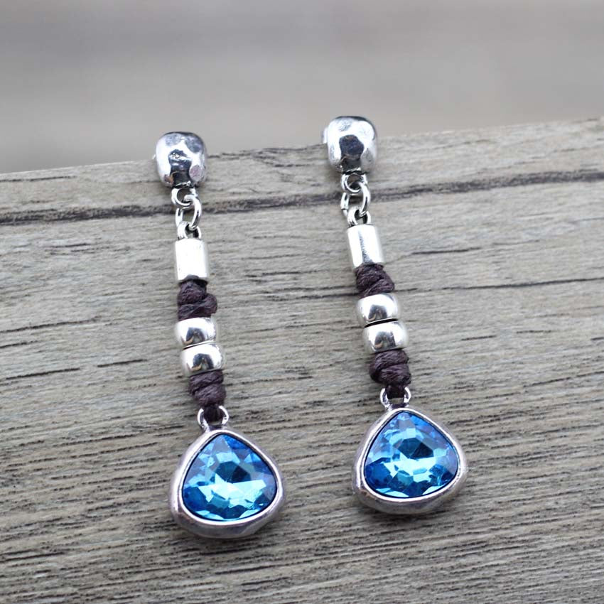 Jewellery - Earrings - Silver and Leatherette. Blue Stone.