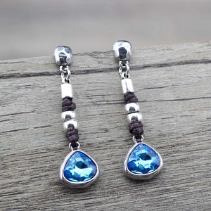 Jewellery - Earrings - Silver and Leatherette. Blue Stone.