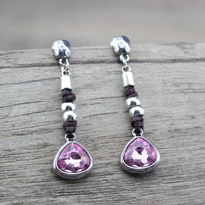 Jewellery - Earrings - Silver and Leatherette- Pink Stone.