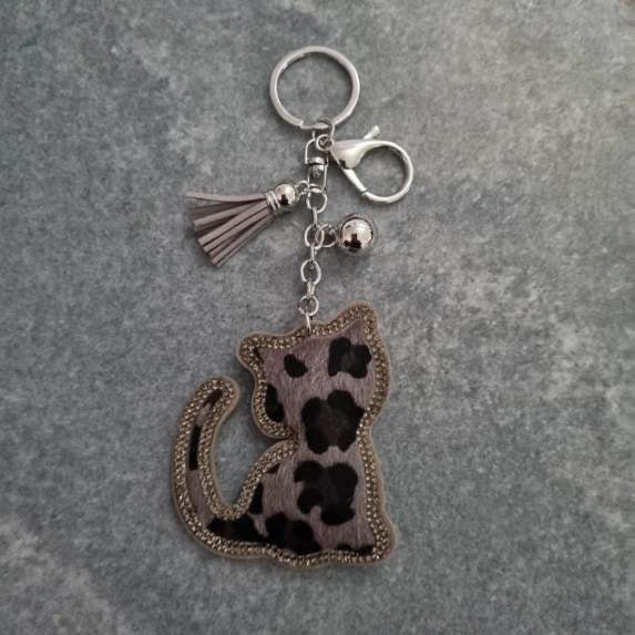 Key Rings - Charcoal Cheetah Print Cat