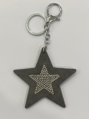 Key Rings - Grey  Leather Star
