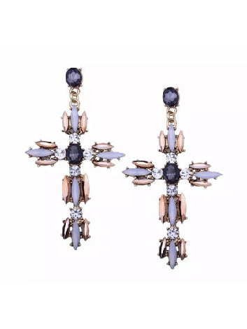 Jewellery - Earrings - Trendy Rhinestone Cross Purple